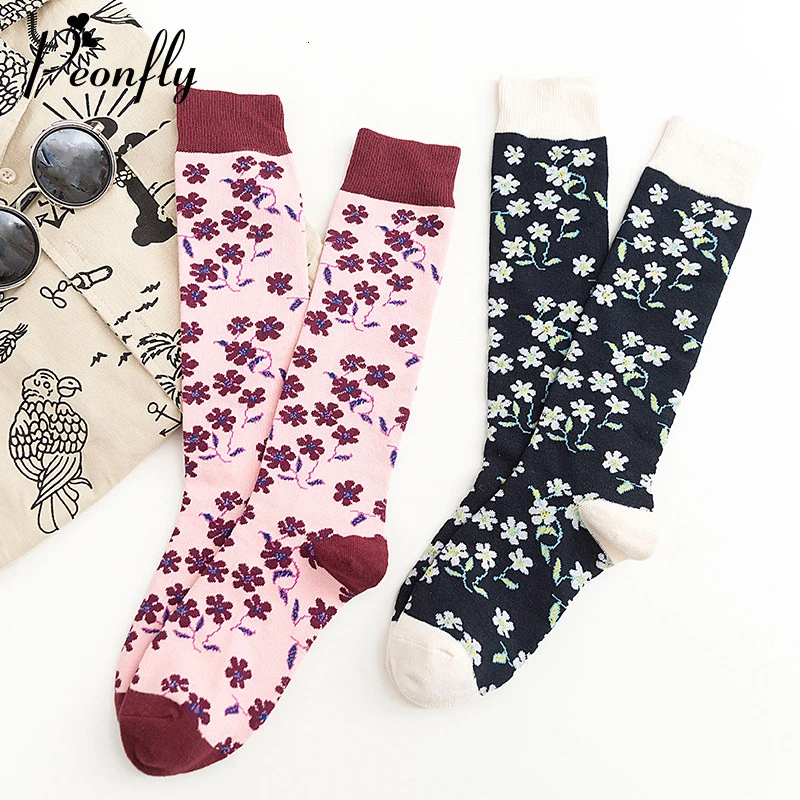 

PEONFLY забавные Женские носочки Harajuku модные красочные носки, женские кавайные хлопковые носки с цветком сливы