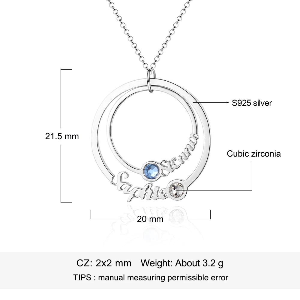 JewelOra 925 пробы серебро персонализированное ожерелье C именем с 2 по месяцу рождения пользовательские двойной круг пара ожерелья для влюбленных