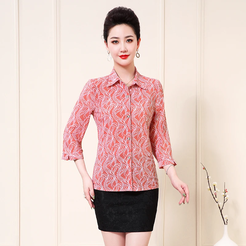 

Блузка женская демисезонная с принтом, приталенная рубашка в Корейском стиле, с рукавом три четверти и отложным воротником, однобортная