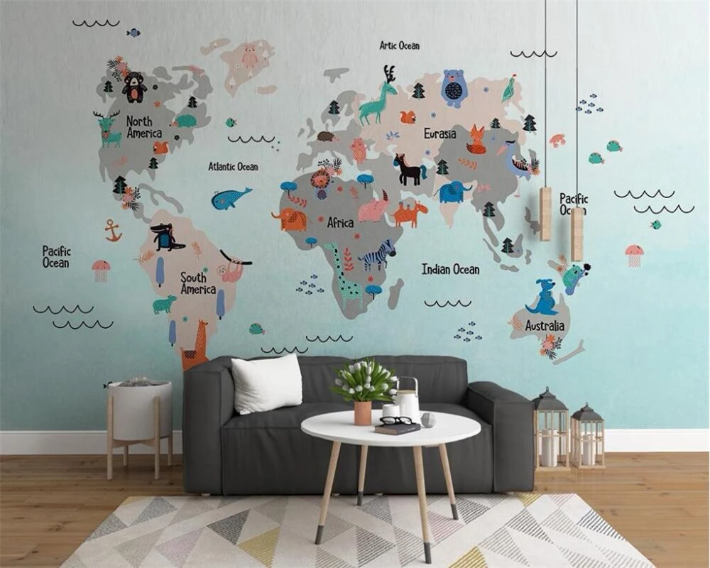 Пользовательские обои wellyu 3d фотообои ручная роспись мультфильм Карта мира