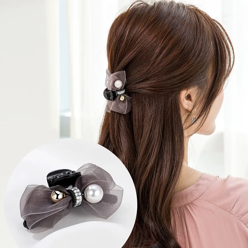 

CHIMERA Vintage Chiffon Bow Hair Claw Crab Pearl Bead Jaw Hair Clip Pins Clamp Barrettes Hairgrips Accessories for Women Girls
