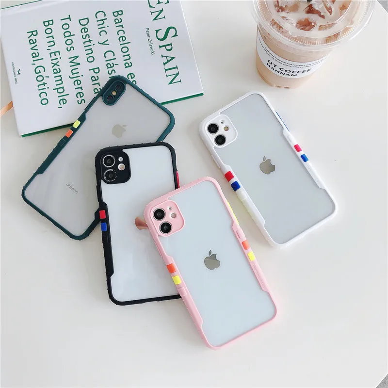

Fashion For Phone 11 11pro X XS MAX XR 7 8 Plus Case Wolnutt Contrast Color Soft TPU Plastic Bicolor Dots Frame Case With Bumper