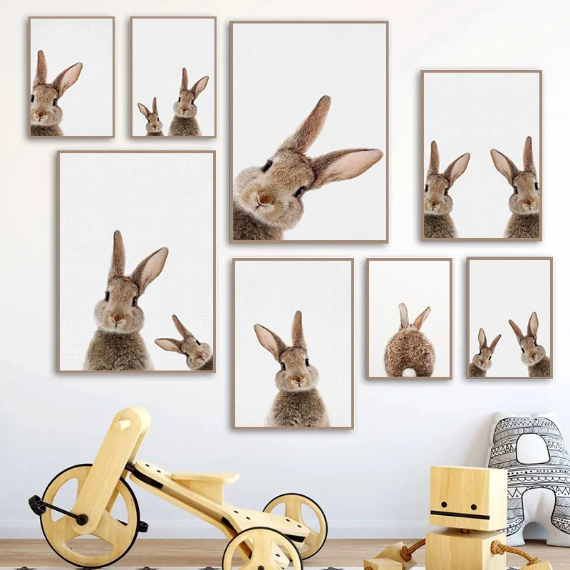 Bunny Rabbit Tail Wall Art Nordic Poster Woodland Animal Canvas Painting Baby Nursery Minimalist Picture Kids Baby Room Decor