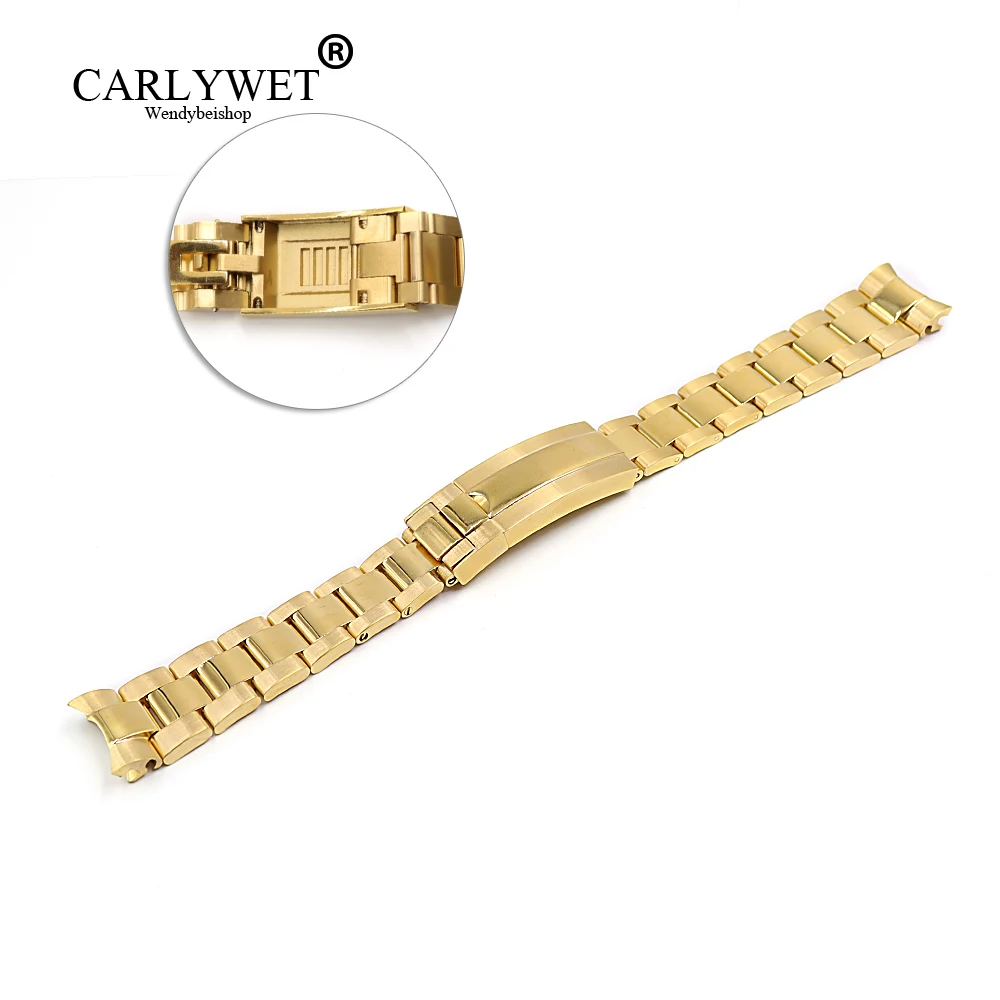 

CARLYWET 20mm Gold Stainless Steel Solid Curved End Screw Links New Style Glide Lock Clasp Steel Watch Band Bracelet Strap