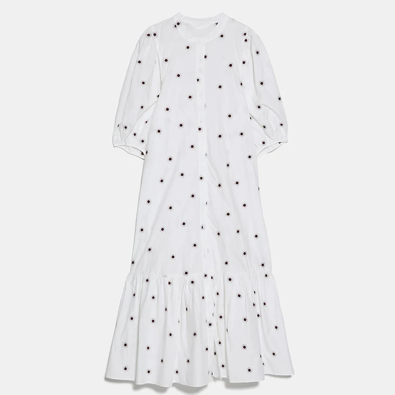 Женское винтажное платье макси ZA элегантное модное с пышными короткими рукавами