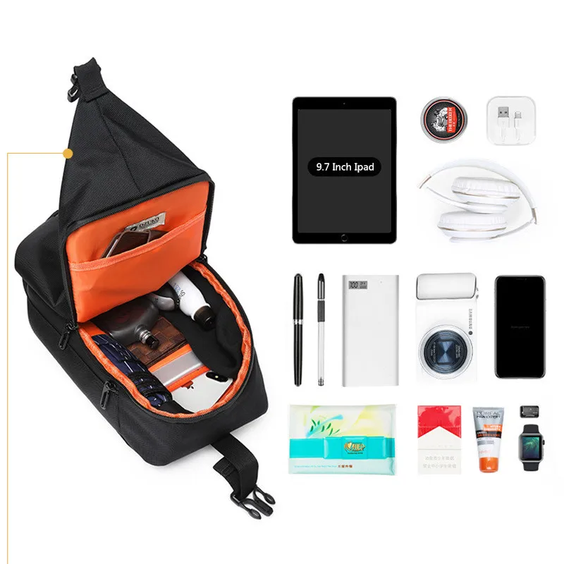 

OZUKO Crossbody Bag for Men Men's Chest Bag USB Multifunction Shoulder Messenger Bags Male Waterproof Short Trip Chest Bag 2020