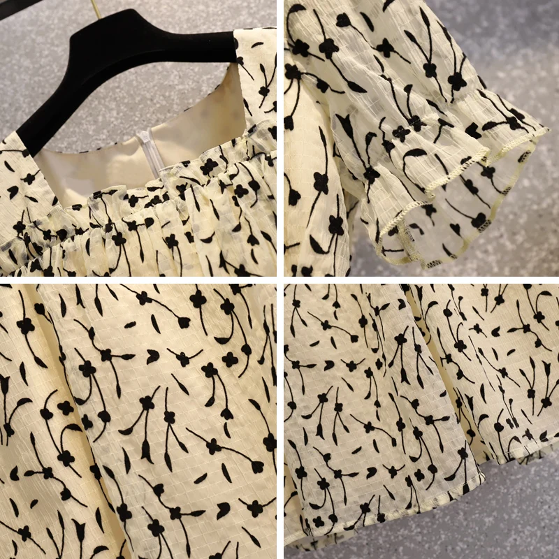 

Women Korean Dress One Piece Summer 2021 New Casual Fashion Print Short Sleeve O-Neck Floral Dresses Robe