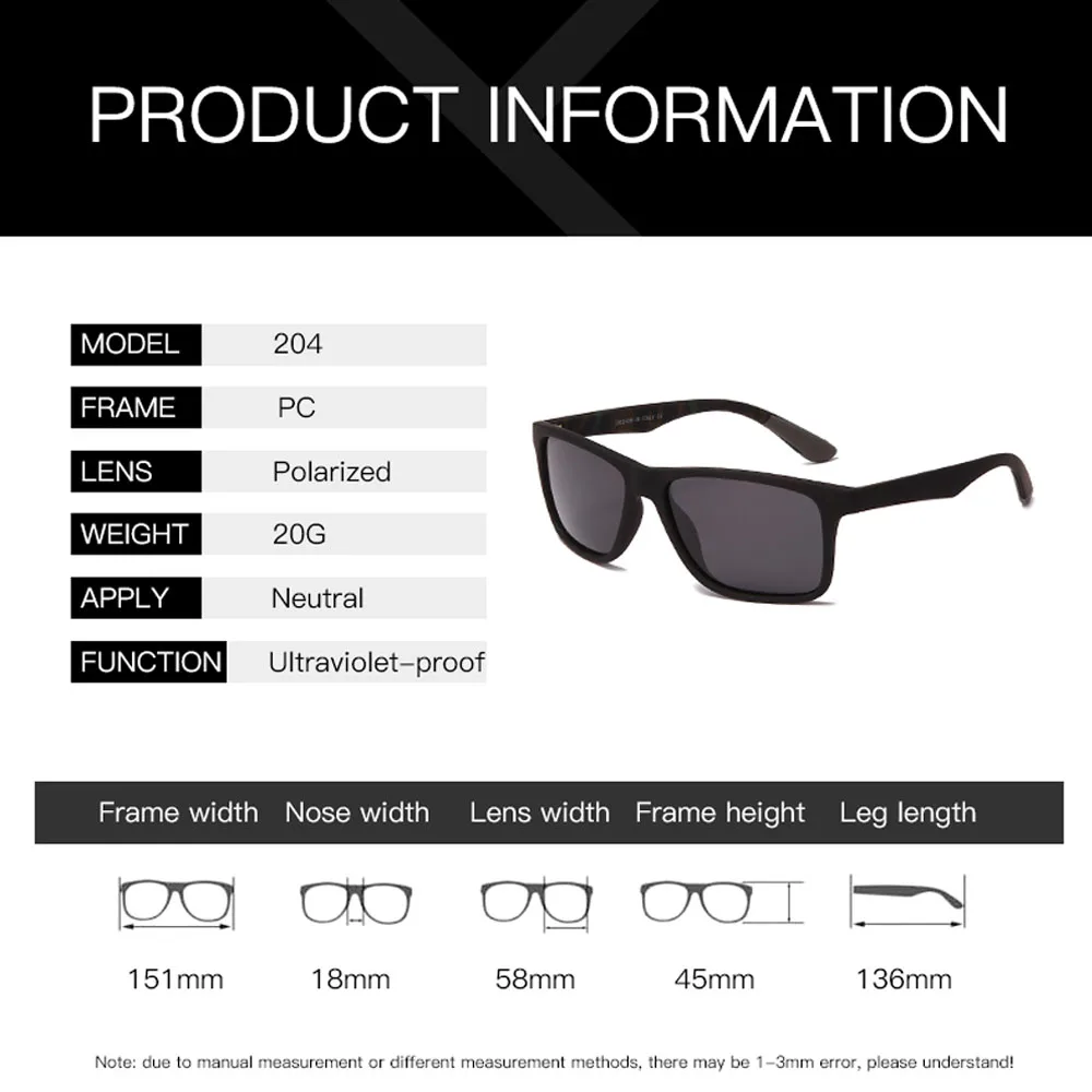 Мужские солнцезащитные очки YAMEIZE квадратные поляризационные для мужчин и женщин