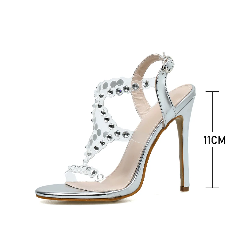 

Women Crystal Strap Wedding Thin High Heel Rhinestone Sandals Big Size Female Party Ladies Ankle Shoes Women's Summer Pumps