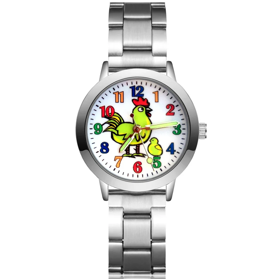 

Cartoon Pretty cock chicken Style Children's Women Student Girls Boys Quartz Metal Steel Wrist Watches Clock JA197