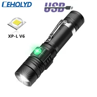 ultra bright v6 led flashlight with led lamp beads waterproof torch zoomable 5 lighting mode multi function usb charging lantern