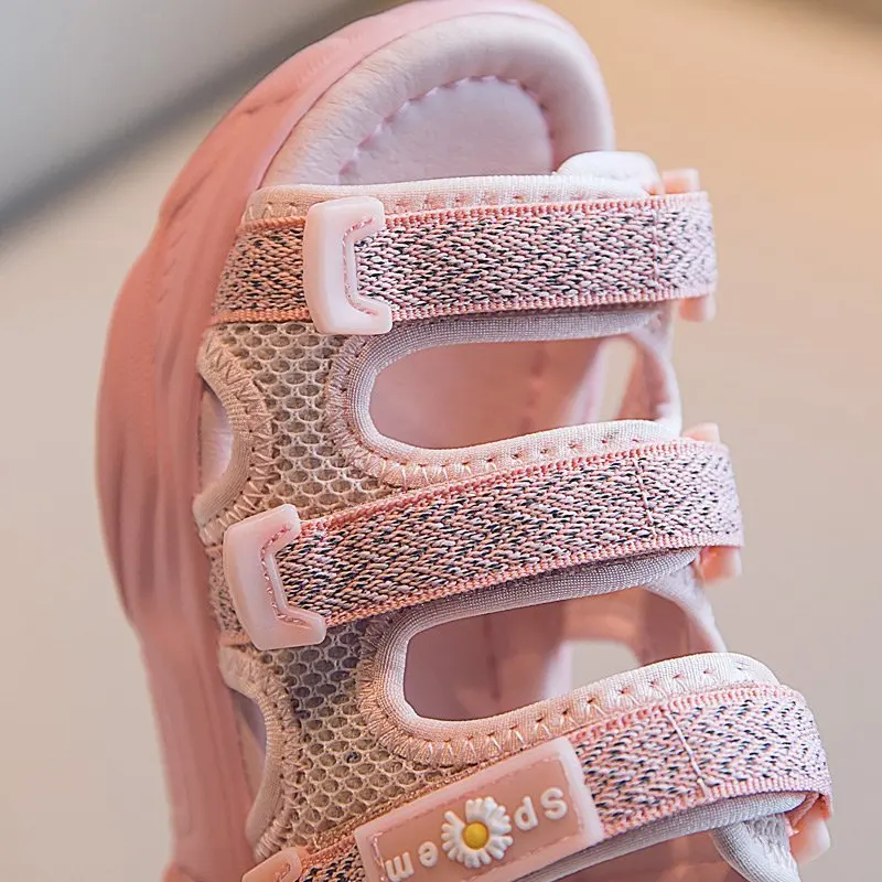 Сандалии Детские сетчатые с цветочным рисунком мягкие босоножки на липучке