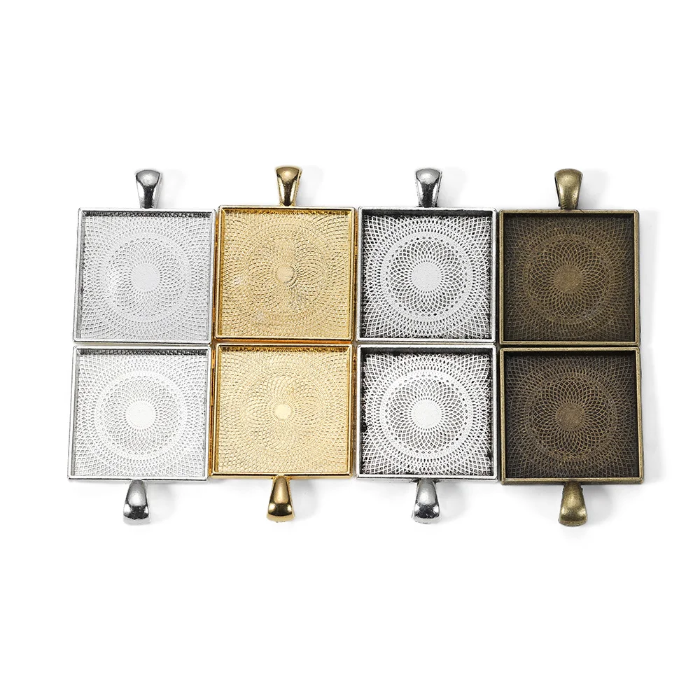 

5pcs/lot Zinc Alloy Gold Plated Square Cabochons Bases Settings 25mm Pendant Bezel Trays For DIY Jewelry Making Supplies