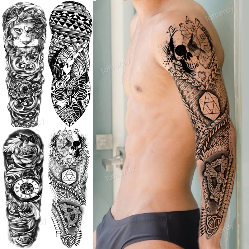 

Робот машина тату большой водонепроницаемый штаны с фальш-вставкой, стикер черный полные руки Временные татуировки для мужчин и мальчиков ...