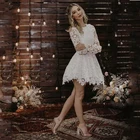 Короткое Кружевное платье для невесты Verngo с длинным рукавом, уличные Свадебные платья с круглым вырезом, винтажное свадебное платье, 2020 Robe mariage