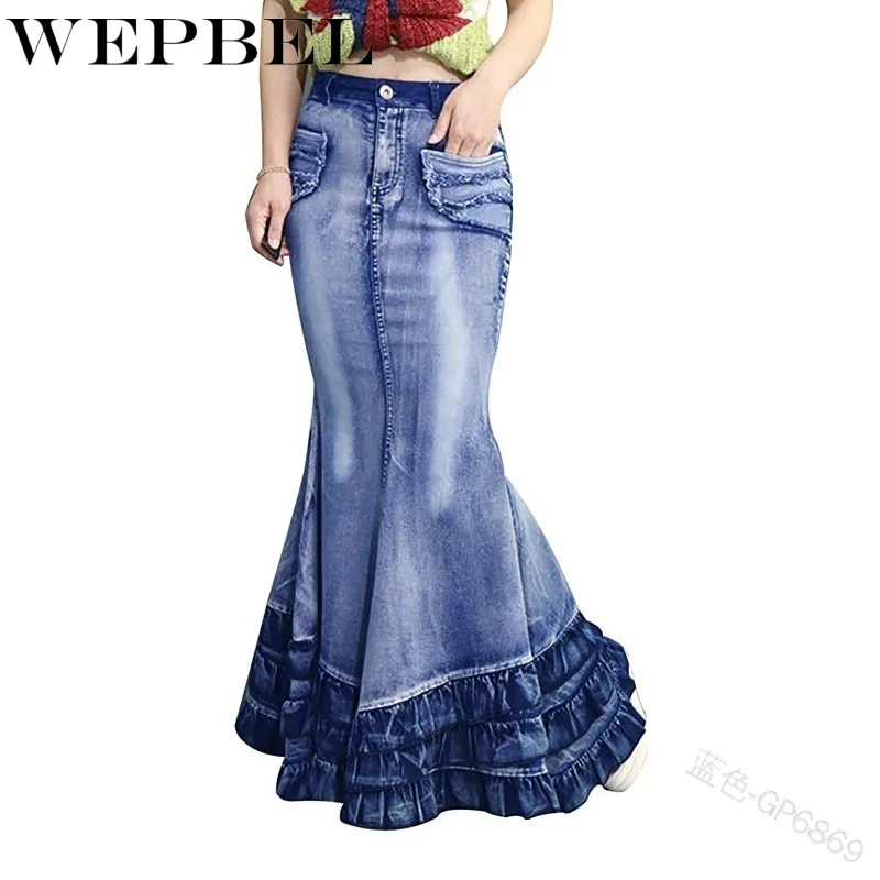 Юбка WEPBEL Женская длинная Повседневная модная джинсовая Русалка с завышенной