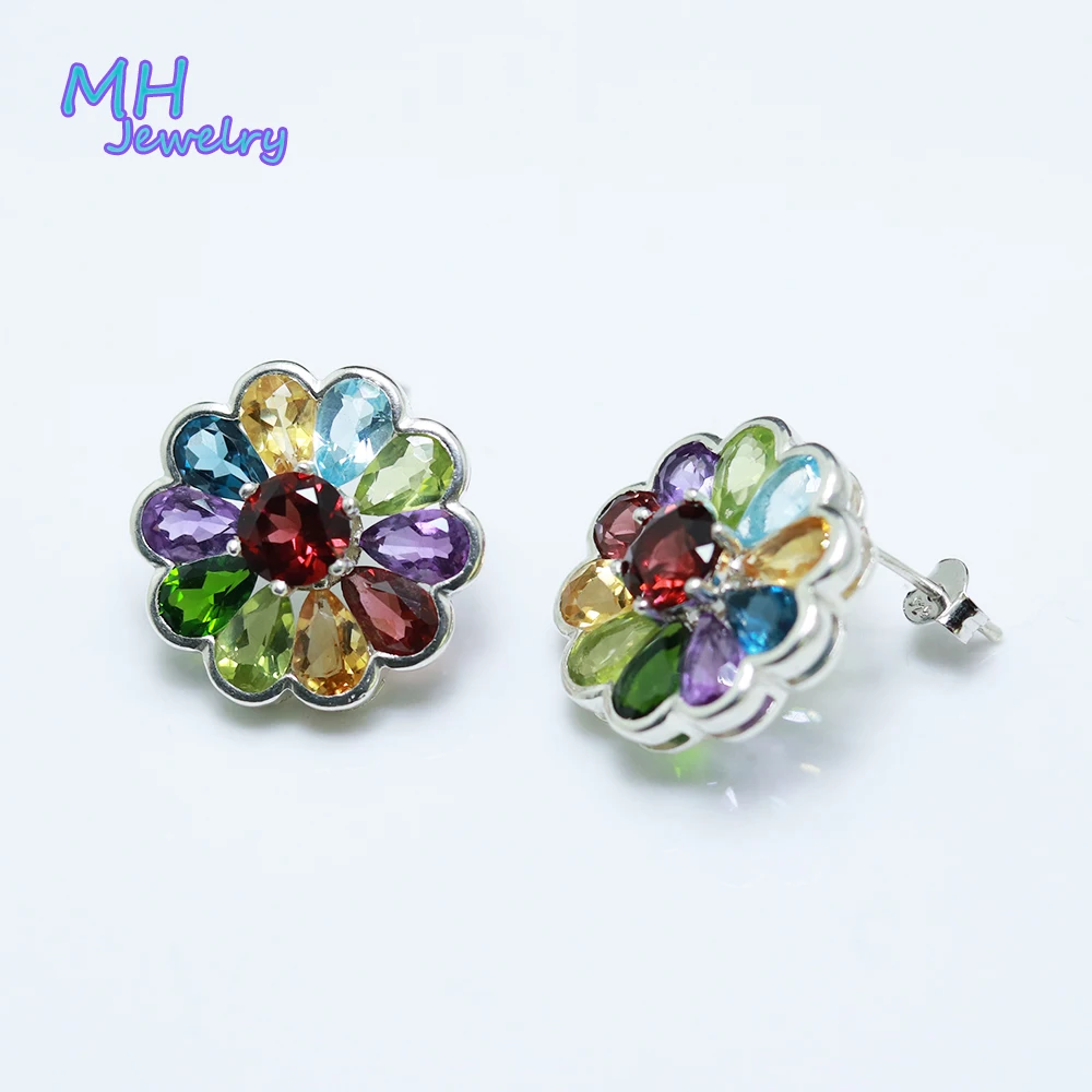 100% натуральный Многоцветный драгоценный камень garnte топаз диопсид серьги 925 пробы