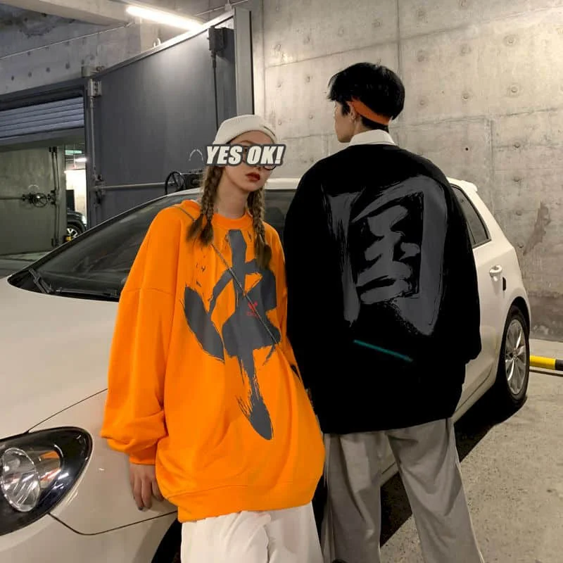 

Autumn Sweatshirt Men Women Loose Hong Kong Style Tide Brand Round Neck Pullover National Tide Top Korean Trendy Hoodies