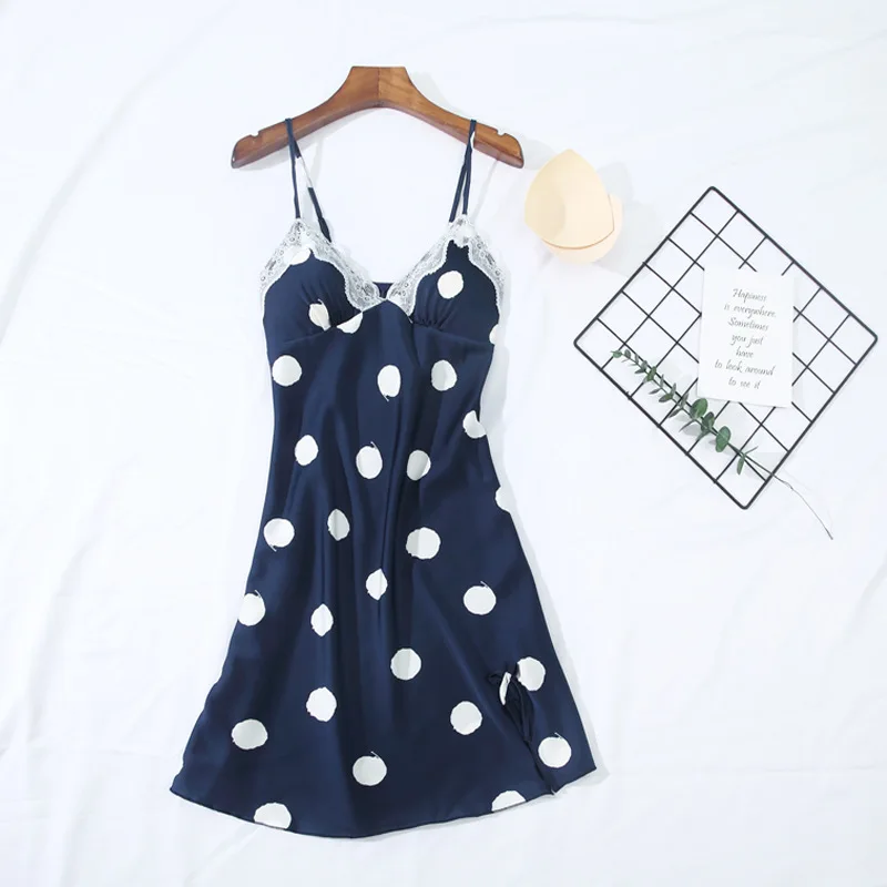

Sleeveless Strap Dress Underwear Silk Satin Women Nightgown Summer Sexy V-Neck Nightdress Sleepwear Short Female Home Dress