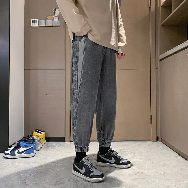 DIMI Male Baggy Pants Streetwear Oversize Korean Cashew Flower Men Trouser Vintage Man's Denim Jeans Harajuku Elastic Waist