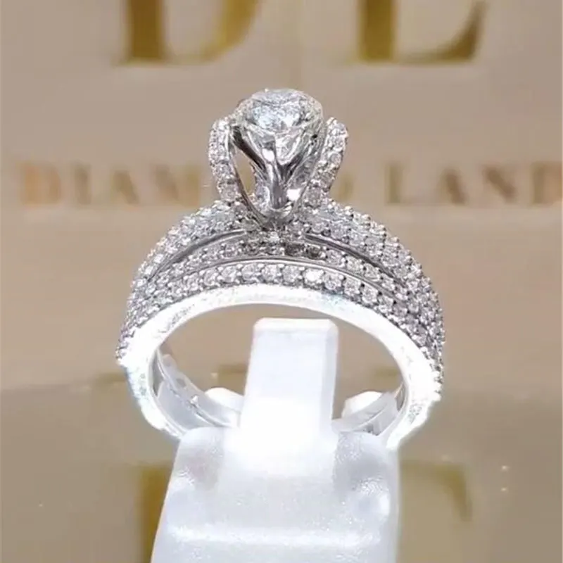 

Crystal Rings for Women White Gold Color Engagement Wedding Finger Ring Bridal Statement Jewelry Accessories Gifts