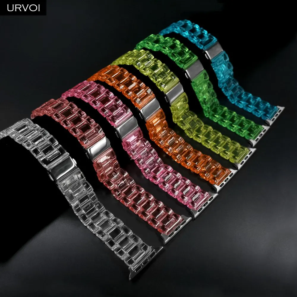 Ремешок URVOI прозрачный для Apple Watch series 7 6 SE 5 4 3 2 сменный жёсткий карамельный