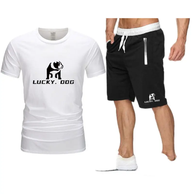 

Sets Men T shirt+Shorts Funny Printed Lucky dog Hip hop Tracksuit T-shirts Men Shorts Tee Shirt Short Homme 2021 Summer Man Set
