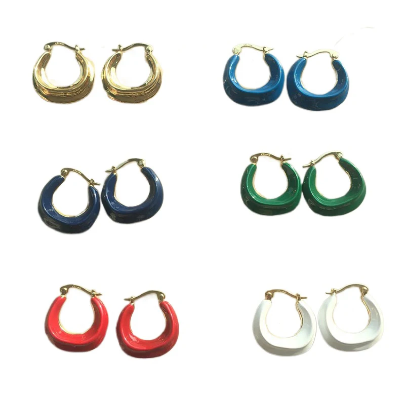 

New rookie field multi-color French brass small circle earrings