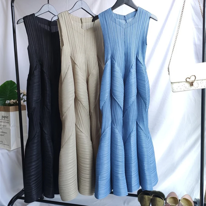 

Miyake pleated dress women dresses summer 2020 long pleated lantern dress large size loose sleeveless bud dress women sundresses