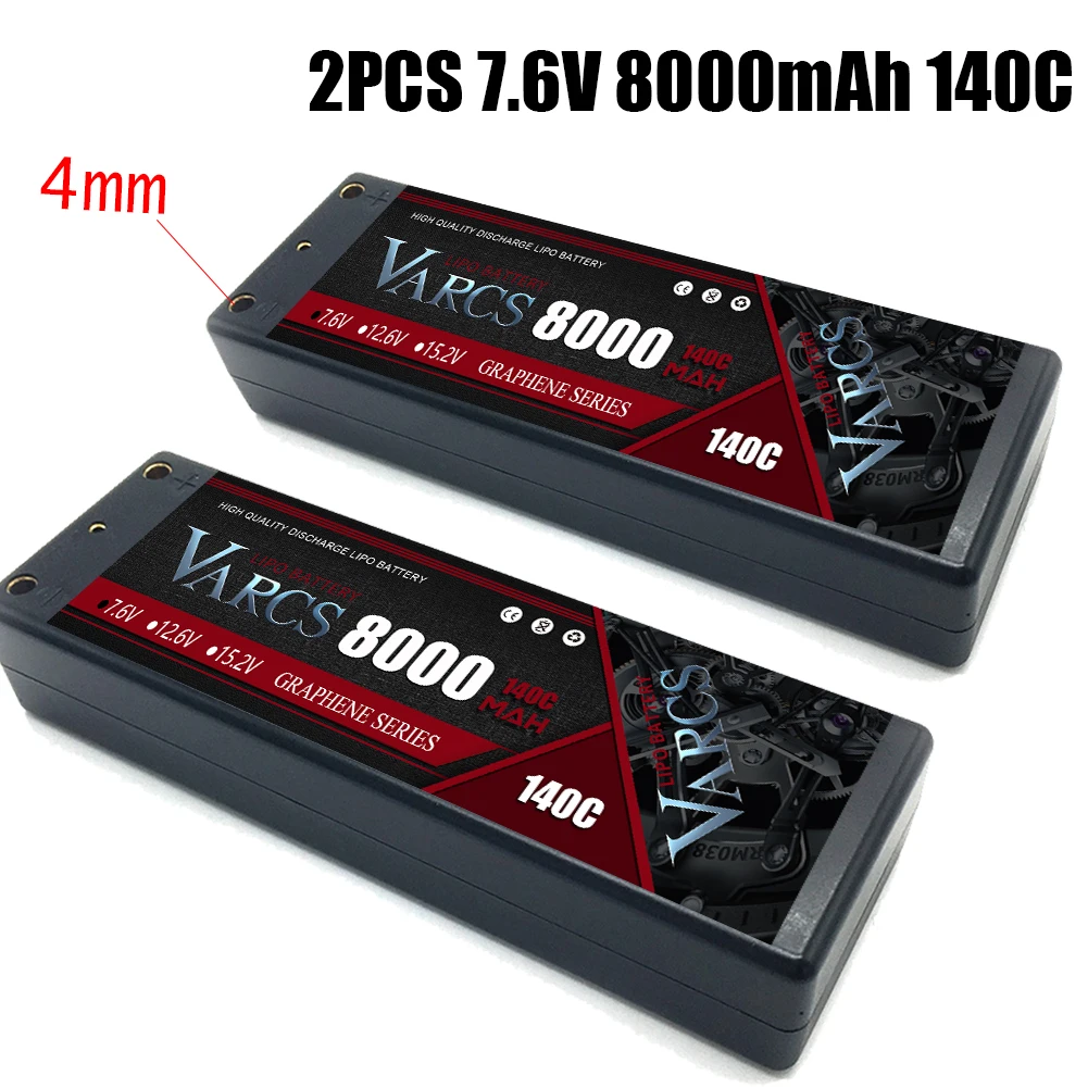 

2PCS VARCS Lipo Batteries 2S 7.6V 8000mAh 140C/280C HardCase for RC 1/8 /10 Car Off-Road Buggy Truck Boats Drone salash Parts