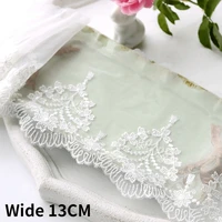 13cm wide luxury white mesh tulle embroidered flowers lace fabric ribbon wedding dresses hemlines guipure diy sewing supplies