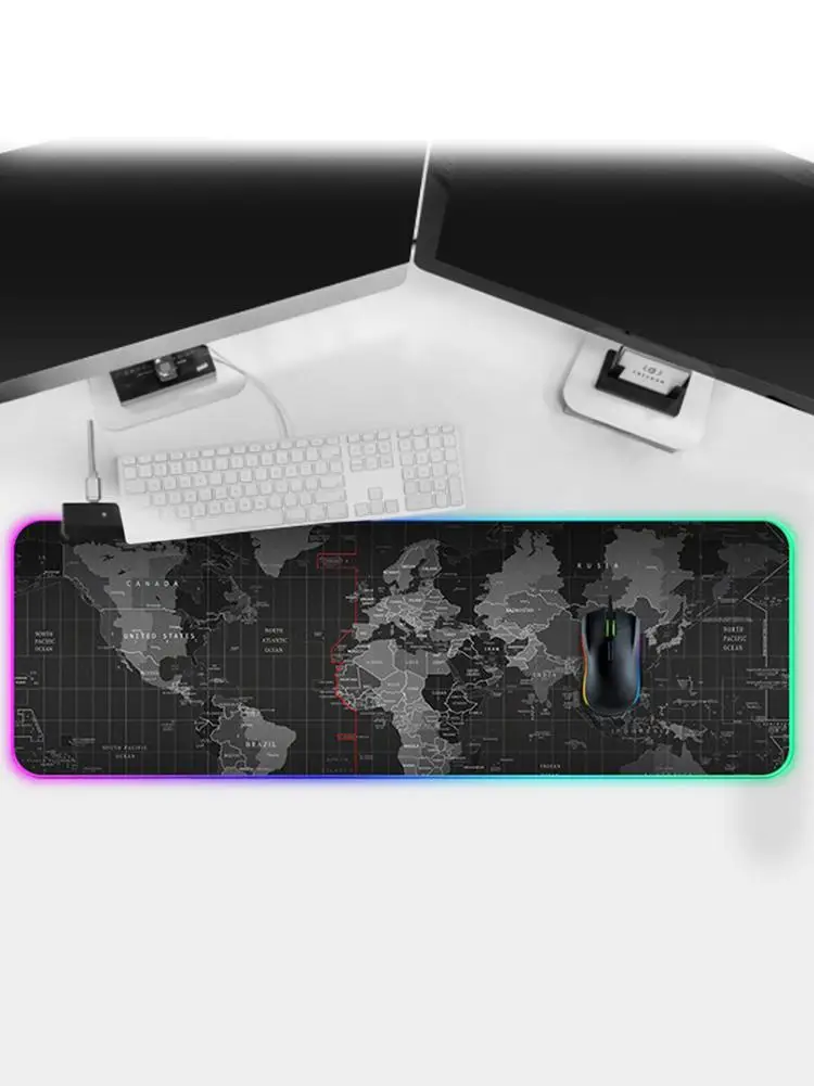 Игровой коврик для мыши светодиодный освещение карта мира RGB светодиодный мышь с подсветкой коврик для ПК ноутбука настольная доска для ключей коврик для мыши Компьютерная площадка