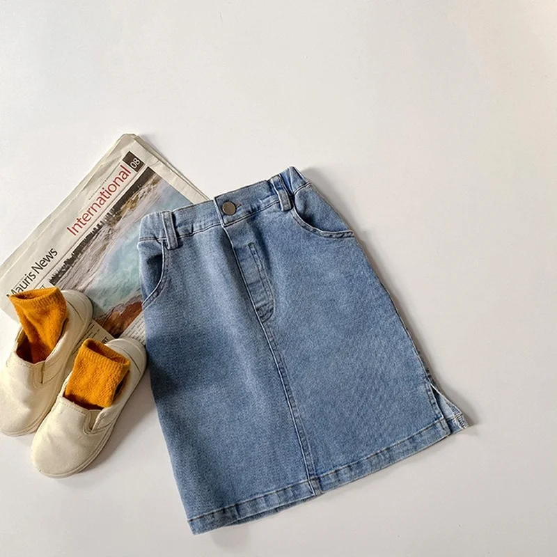 

WLG Girls Skirts Kids Clothes Summer Denim Blue Solid Skirt Baby Girl Casual All Match Bottoms for 1-7 Years