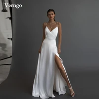 verngo simple a line silk fabric wedding dress beach spagheti straps side slit formal party gowns plus size 2021 bridal dresses