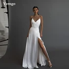 Простое ТРАПЕЦИЕВИДНОЕ шелковое платье Verngo, свадебное платье, Пляжное Платье на бретельках с Боковым Разрезом, вечерние платья, женское свадебное платье 2021
