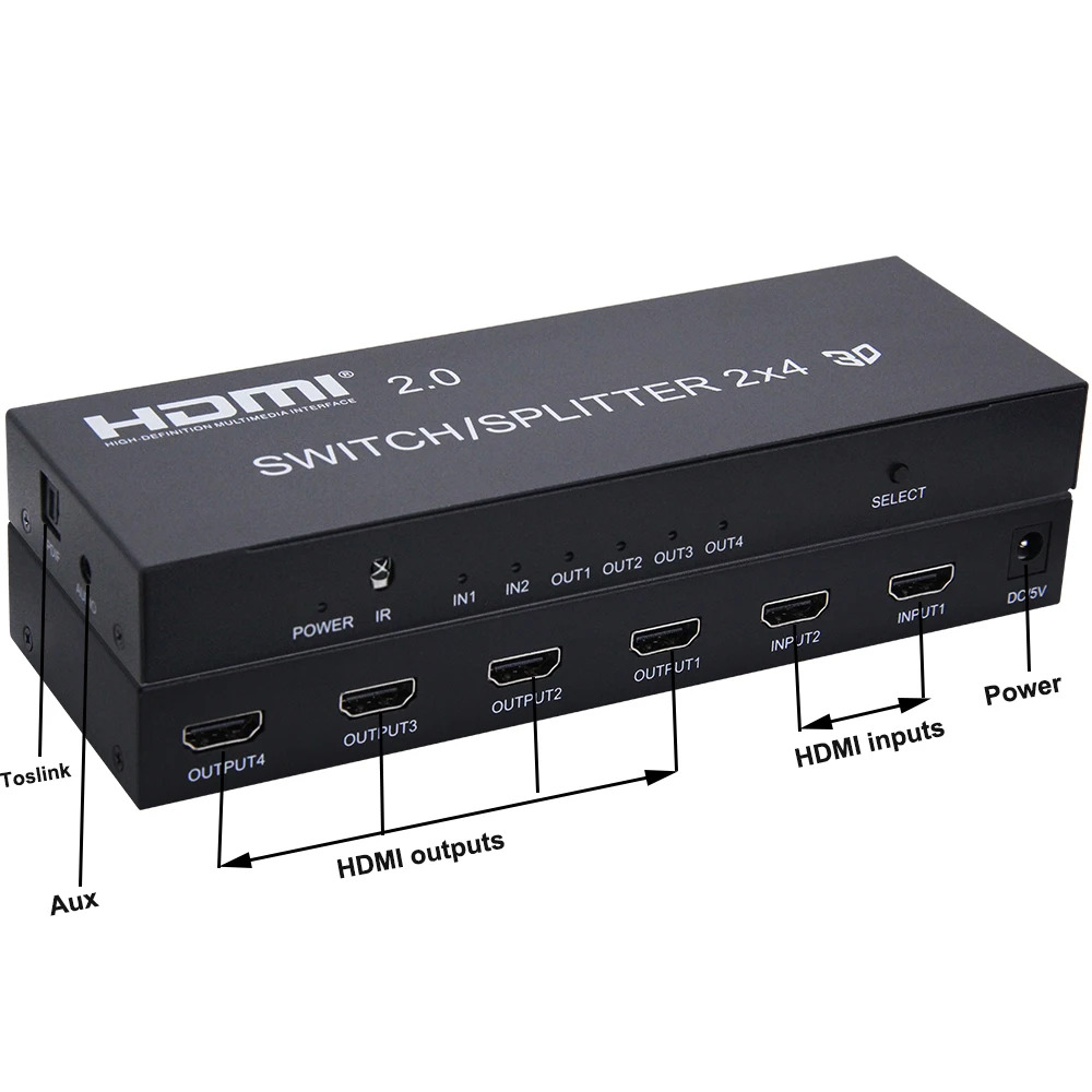 4K HDMI 2,0 коммутатор 2X4 сплиттер с HDMI 2,0 аудио экстрактор сплиттер функции HDMI 2 в 4 выход переключатель сплиттер