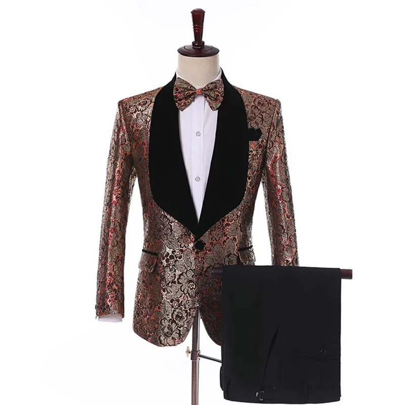 

Men's business casual professional wear men's printed single buckle slim suit two-piece suit (jacket + pants) wedding groom dres