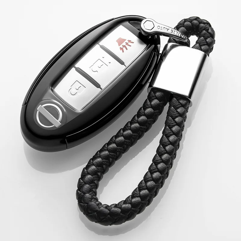 black with keychain2 ТПУ чехол для ключей для Nissan Maxima Altima Teana Tiida Sylphy Sunny X-Trail 3 кнопки умный ключ держатель оболочки брелок автомобильный брелок - Название цвета: black with keychain2