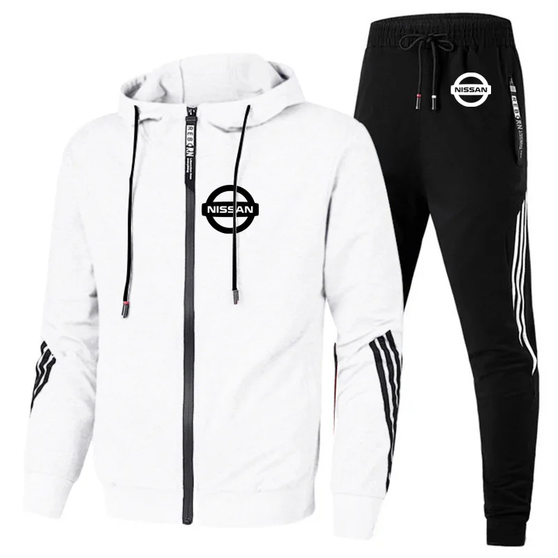 

Men's jackets Nissan Car Logo Printed Fashion Solid color Matching stitching Color Matching Men's Hoodie + Pants 2Pcs Suit