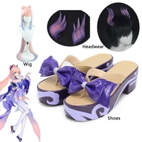 genshin impact sangonomiya kokomi cosplay shoes women wooden geta clogs shoes high heels bow halloween party props wigs headwear