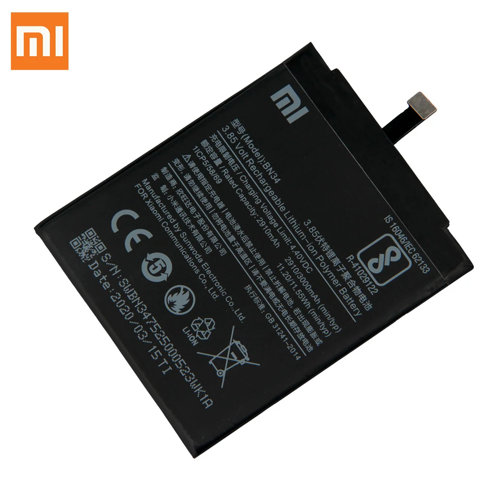 Оригинальный аккумулятор для Xiaomi Mi Redmi 5A Redrice BN34 3000 мАч|Аккумуляторы мобильных