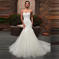 sweetheart lace appliques mermaid slim fashionable wedding dress 2021 lace up back custom made bride wedding gowns fit natural