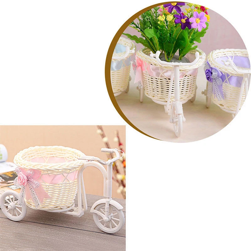 

1* White Tricycle Bike Design Flower Basket Storage Container For Party Wedding