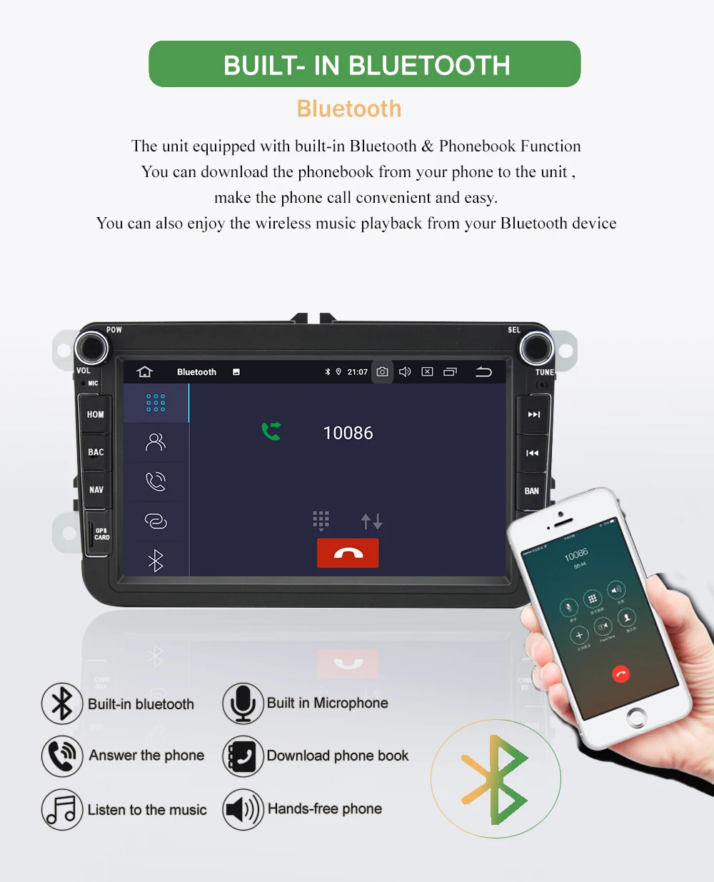 Bonroad 2din Android автомобильный мультимедийный плеер ForVW для Passat Seat Skoda rapid Bora gps навигация радио плеер(без dvd