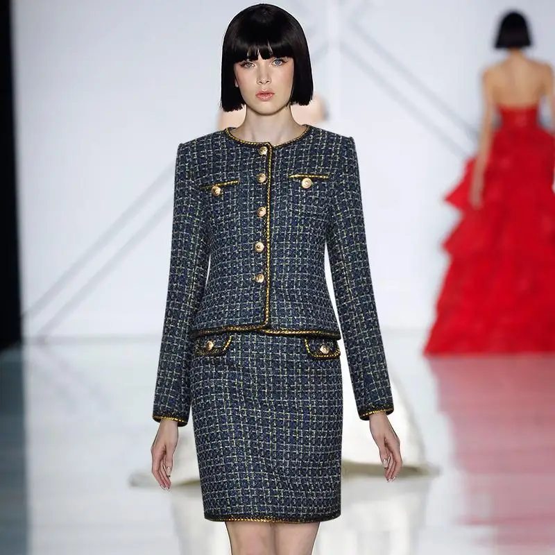 

sets women outfits women's two pieces Spring 2021 Long Sleeve Single-breasted Jacket coat Tops+Skirt Woolen cloth Two-piece suit