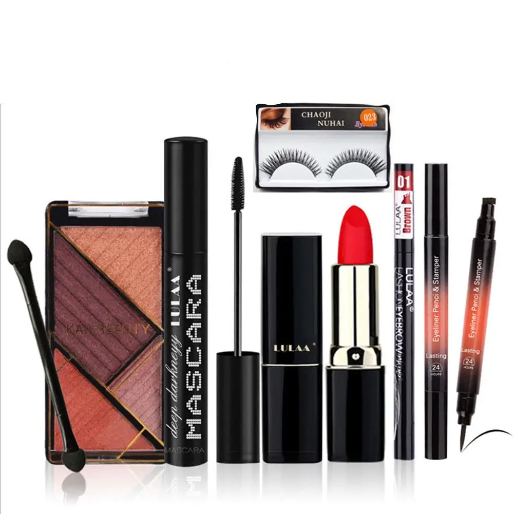 8 шт. набор для макияжа тени век помада легко носить с собой полный праздников