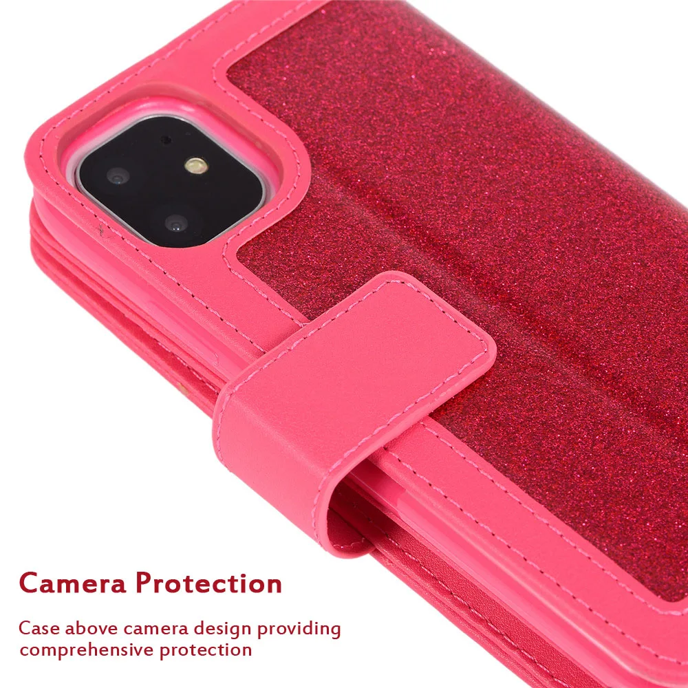 Блестящий кожаный чехол на молнии для iPhone 11 Pro Max 2019 кошелек Магнитный флип-чехол