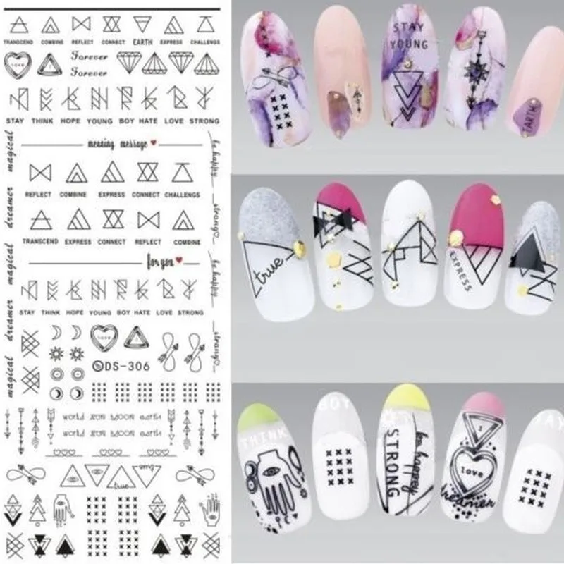 2 шт. водяные наклейки для ногтей переводные геометрические треугольные линии