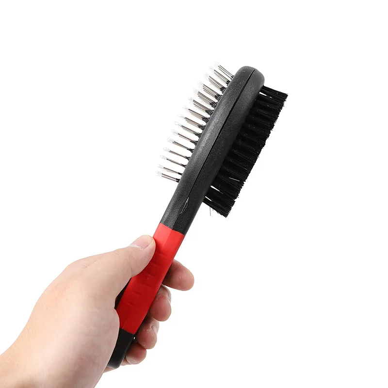 

Pet Comb With Protection Point Pet Comb With Black Handle And Red Glue Double-Sided Pet Comb For Hairdressing