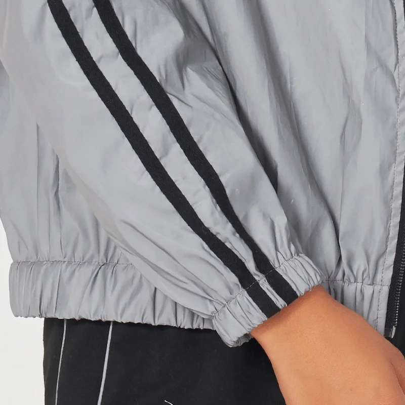 

Spring Autumn New Fashion Women's Clothing Silver Light Reflective Trend Loose Windproof Webbing Stitching Zipper Casual Jac